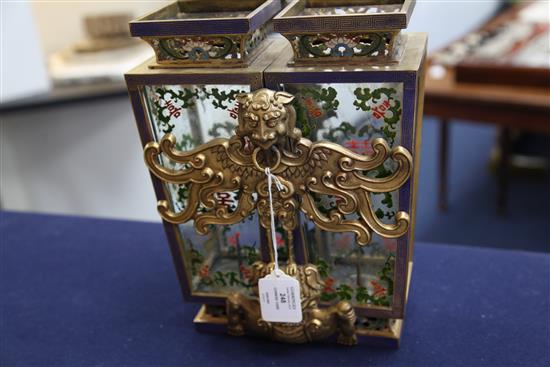 A Chinese gilt bronze and champlevé enamel champion lantern vase, engraved Qianlong mark but later, 31cm